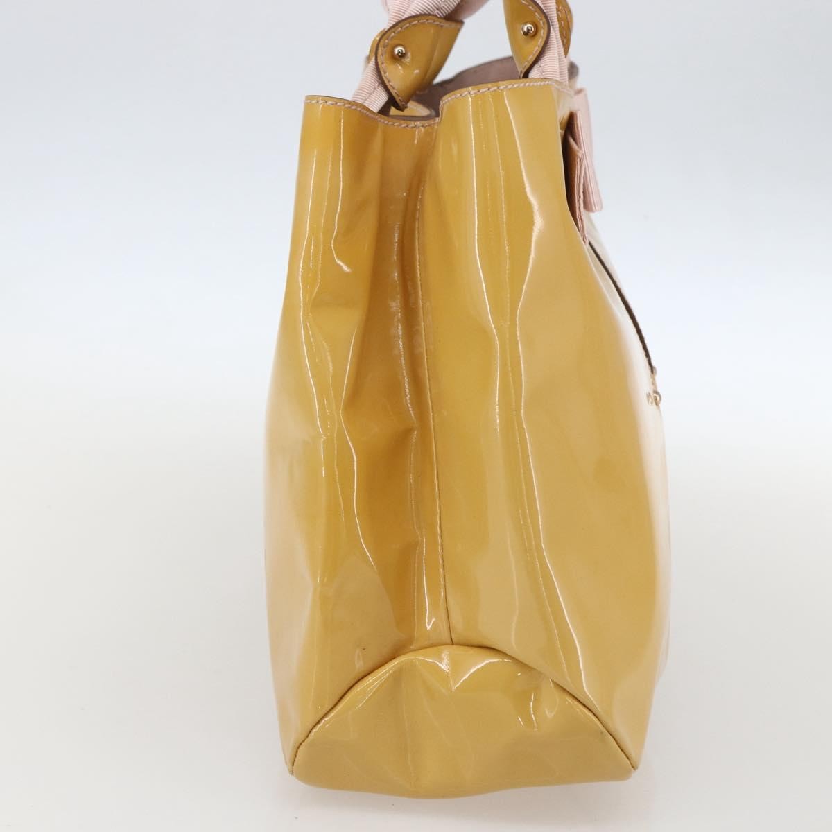 Salvatore Ferragamo Vala Patent Leather Yellow Patent_Leather Handbag (Pre-Owned)