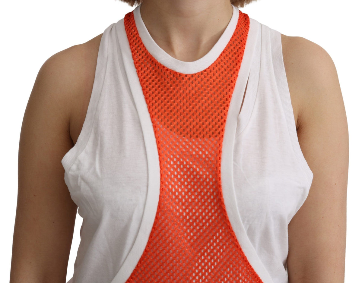 Dsquared² Orange White Crewneck Sleeveless Tank T-shirt Dress Women's Top