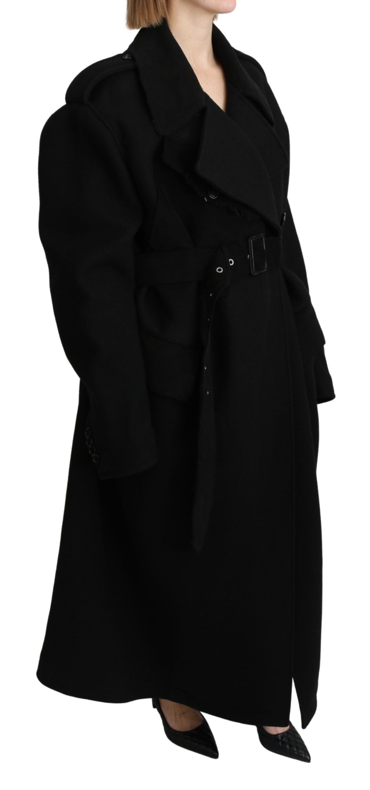 Dolce & Gabbana Virgin Wool Black Blazer Trenchcoat Women's Jacket