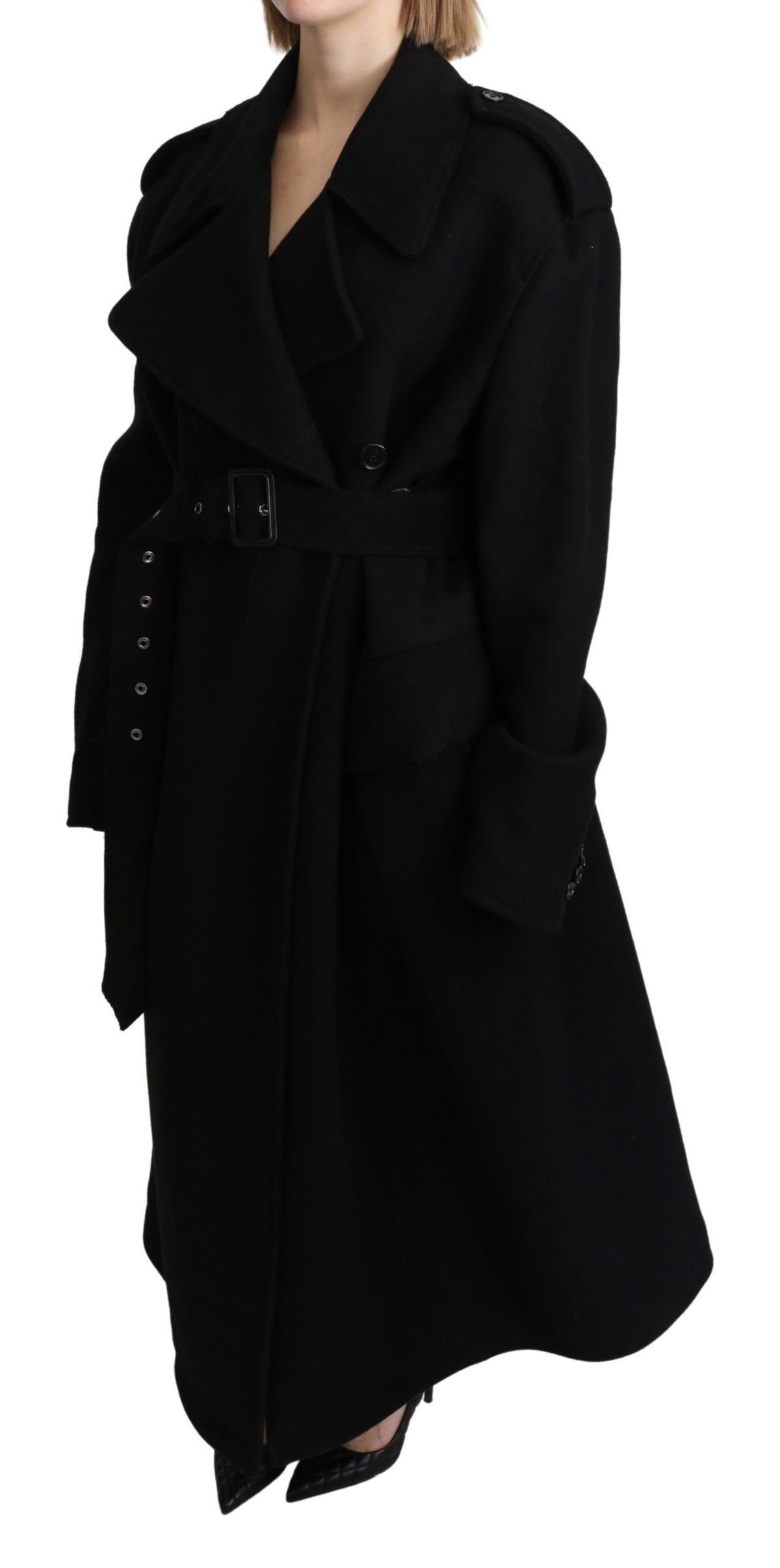 Dolce & Gabbana Virgin Wool Black Blazer Trenchcoat Women's Jacket