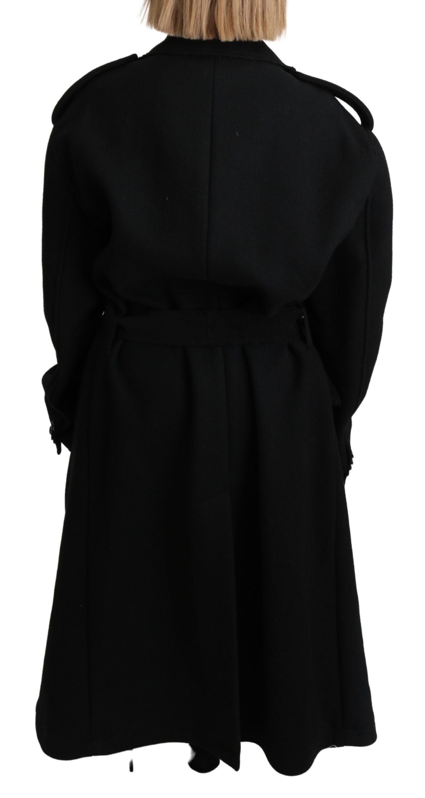 Dolce & Gabbana Virgin Wool Black Blazer Trenchcoat Women's Jacket