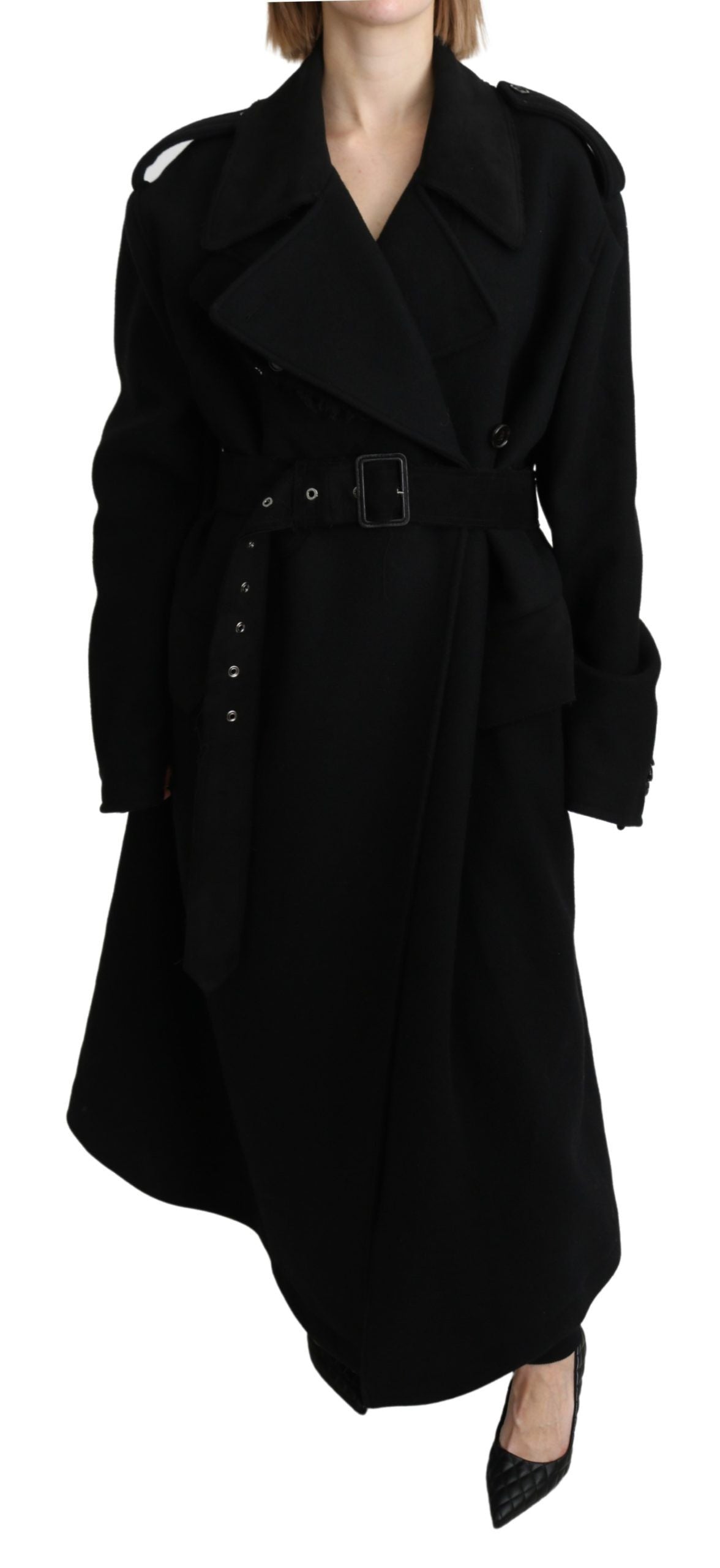 Dolce & Gabbana Virgin Wool Black Blazer Trenchcoat Women's Jacket