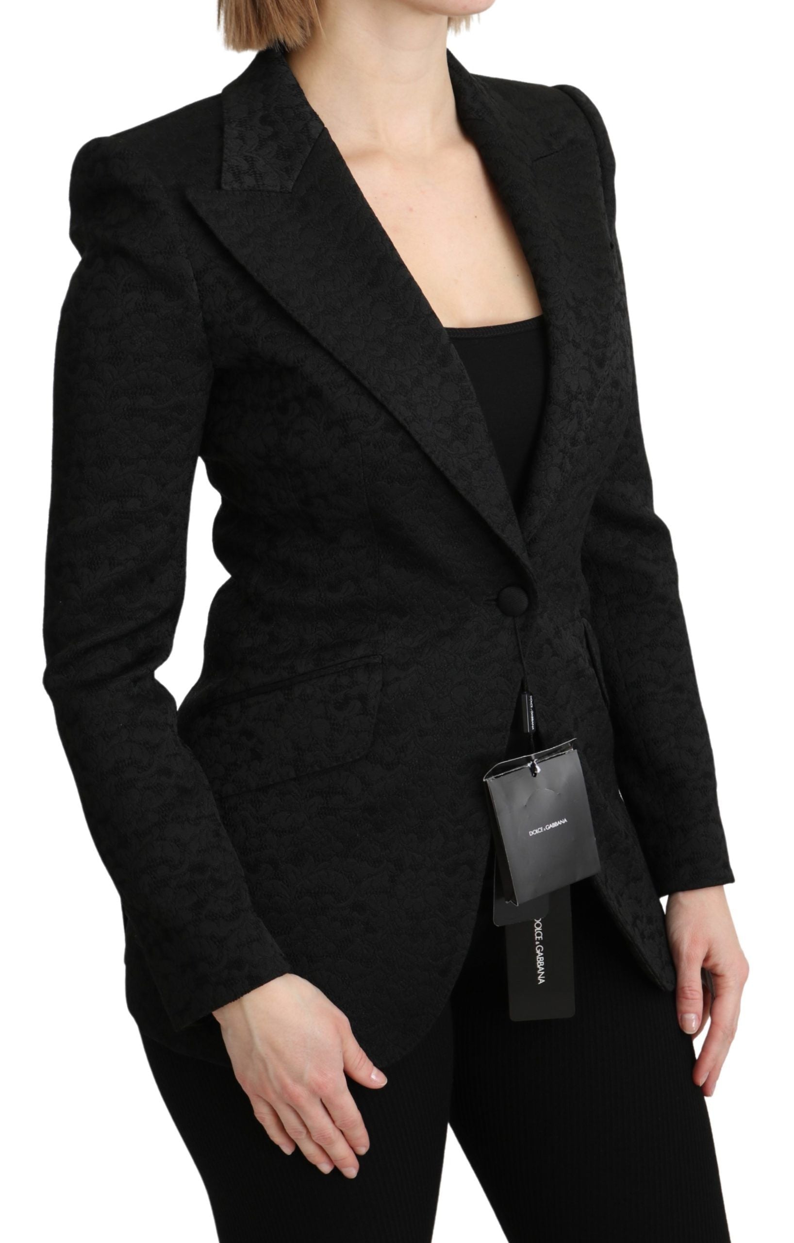 Dolce & Gabbana Black Brocade Single Breasted Blazer Women's Jacket
