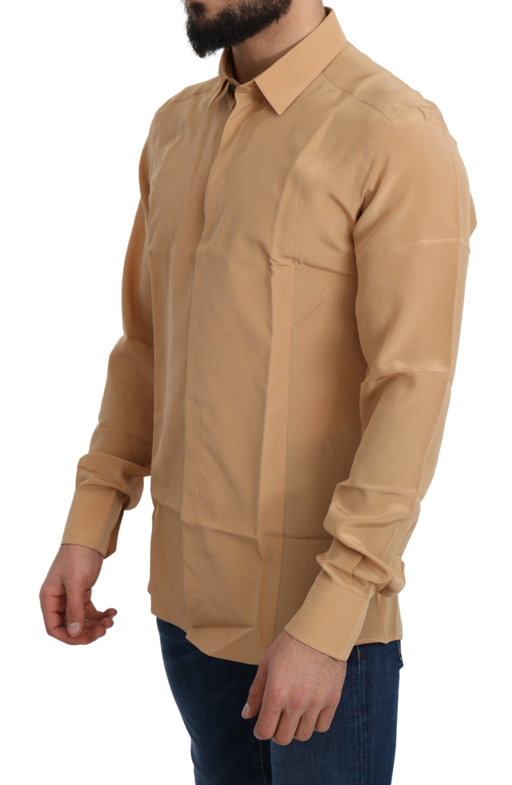 Dolce & Gabbana Yellow 100% Silk GOLD Top Slim Men's Shirt