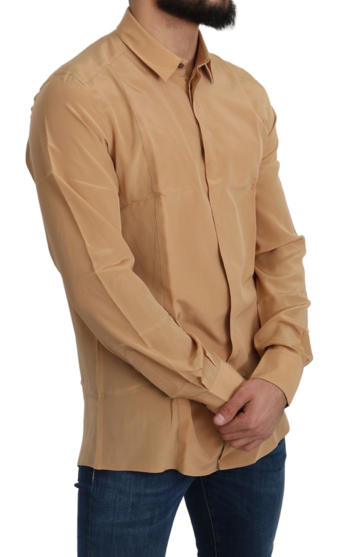 Dolce & Gabbana Yellow 100% Silk GOLD Top Slim Men's Shirt