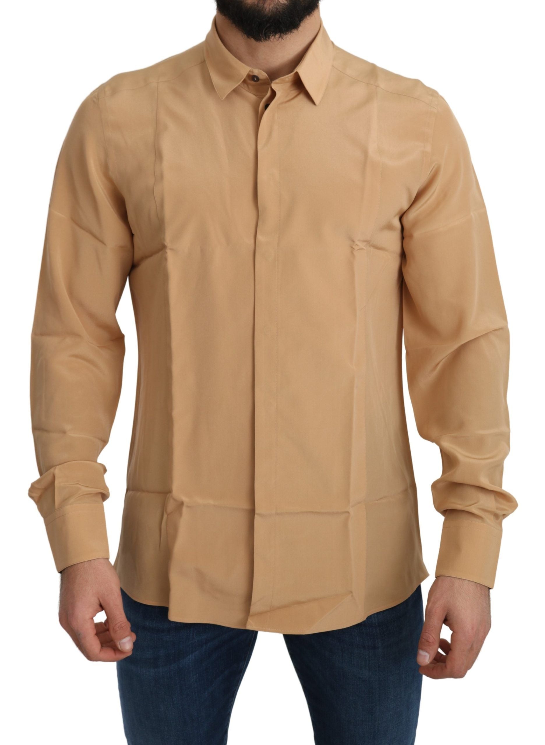Dolce & Gabbana Yellow 100% Silk GOLD Top Slim Men's Shirt