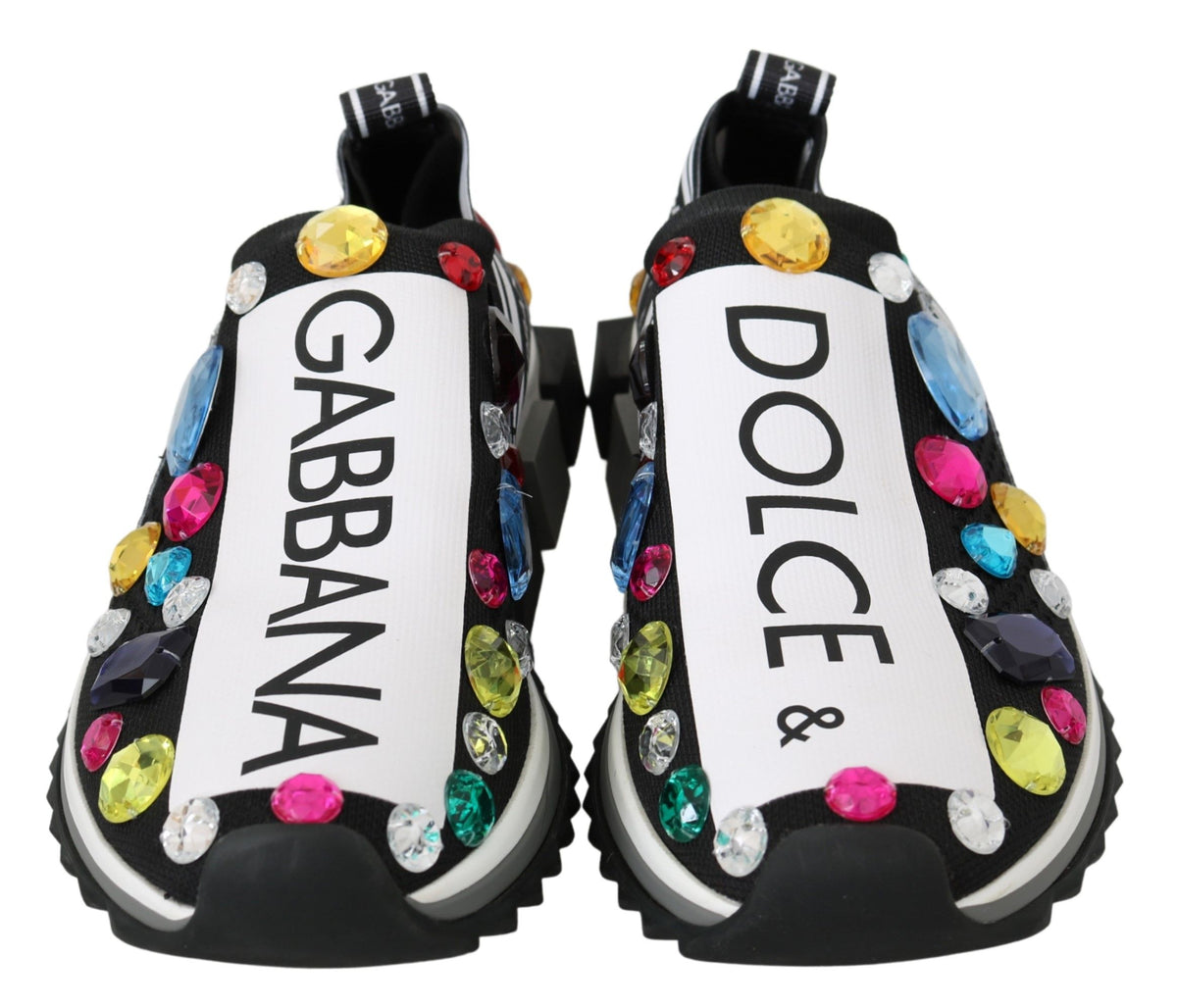 Dolce & Gabbana Black Multicolor Crystal Sneakers Women's Shoes