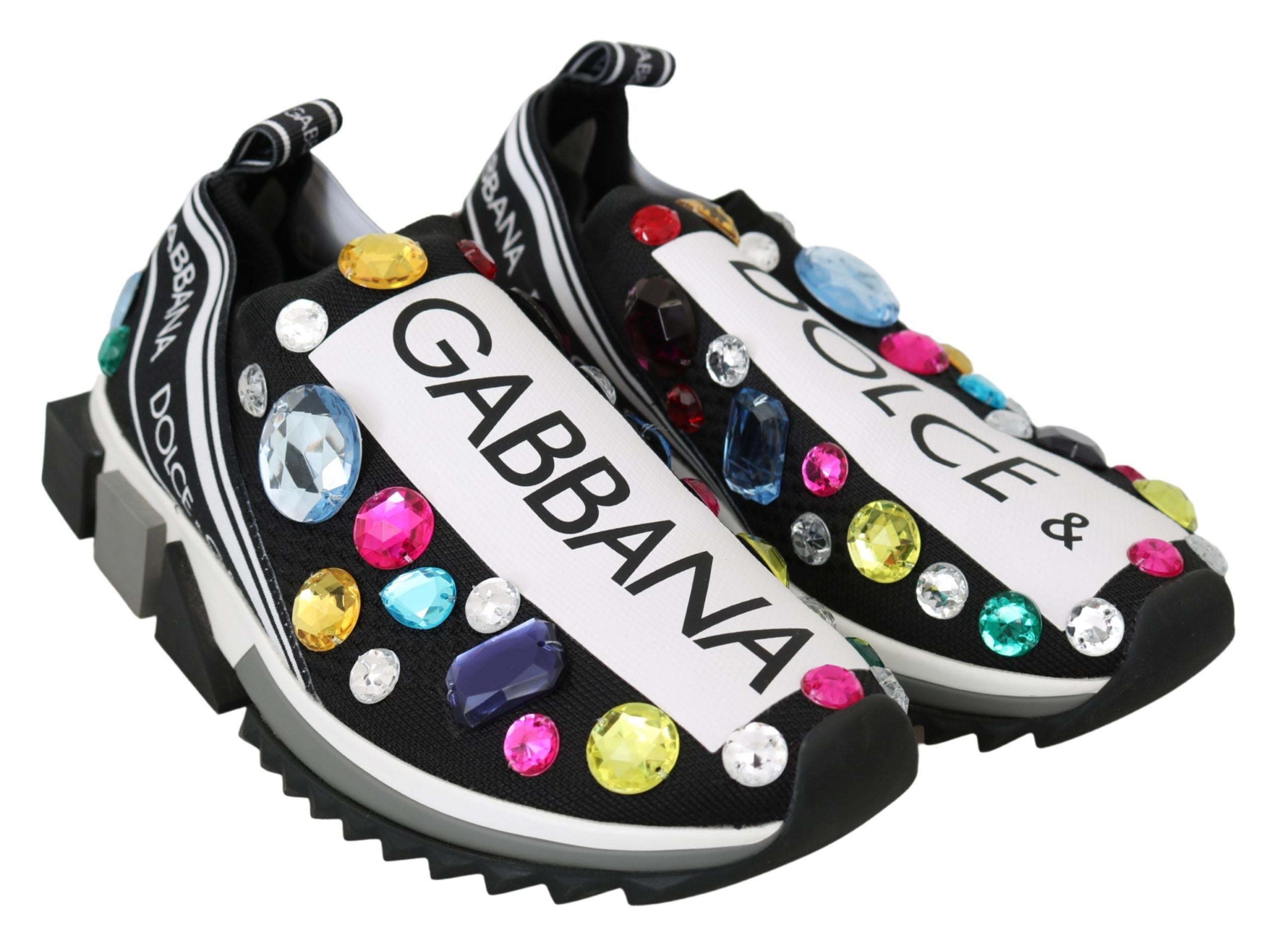 Dolce & Gabbana Black Multicolor Crystal Sneakers Women's Shoes