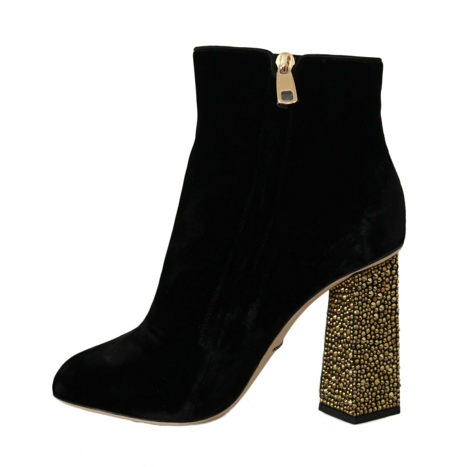 Dolce & Gabbana Black Velvet Crystal Square Heels Women's Shoes