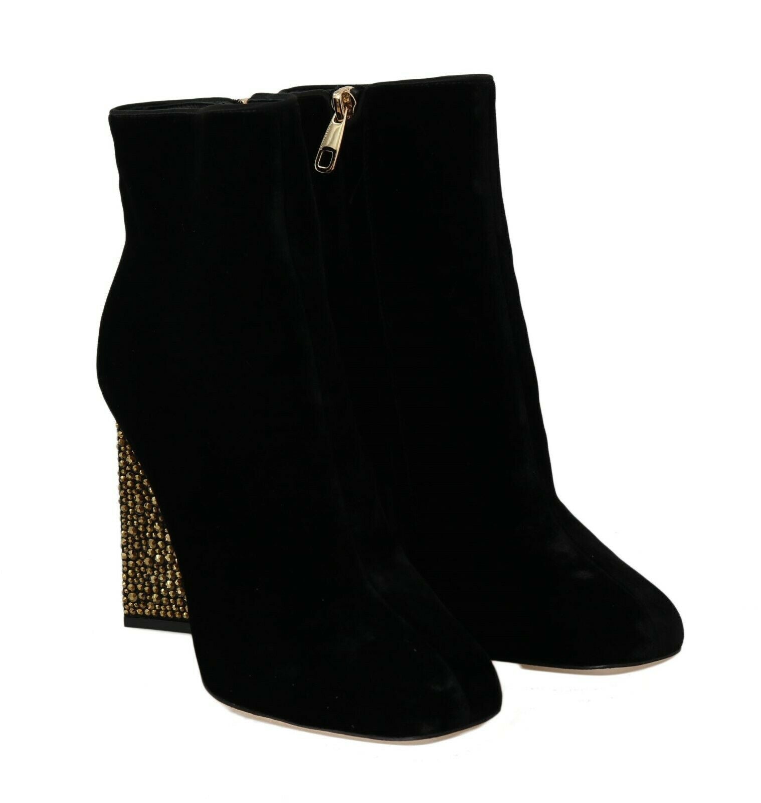Dolce & Gabbana Black Velvet Crystal Square Heels Women's Shoes