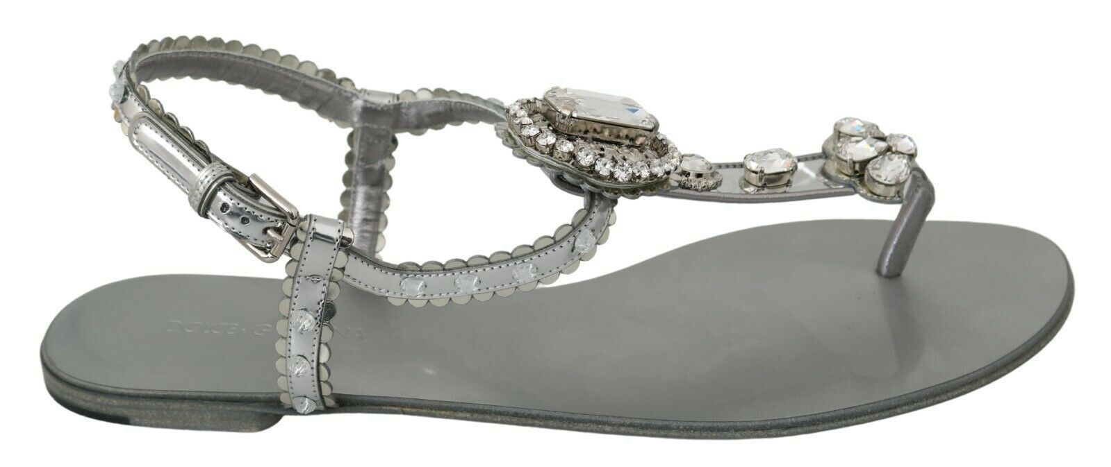 Dolce & Gabbana Silver Crystal Sandals Flip Flops Women's Shoes