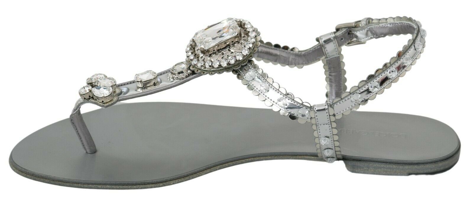 Dolce & Gabbana Silver Crystal Sandals Flip Flops Women's Shoes