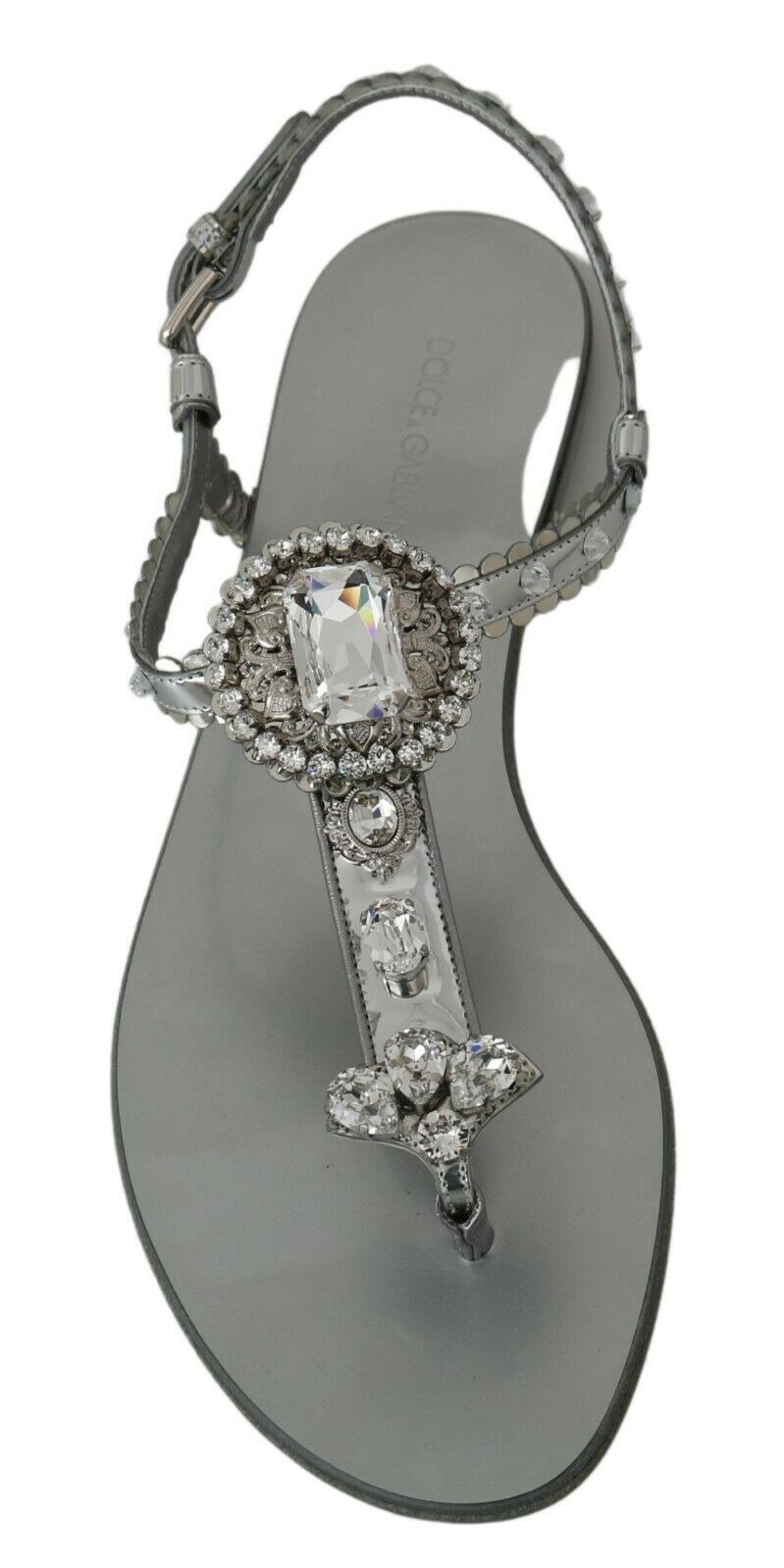 Dolce & Gabbana Silver Crystal Sandals Flip Flops Women's Shoes