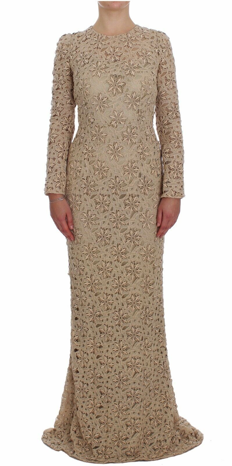 Dolce & Gabbana Beige Floral Lace Sheath Maxi Women's Dress