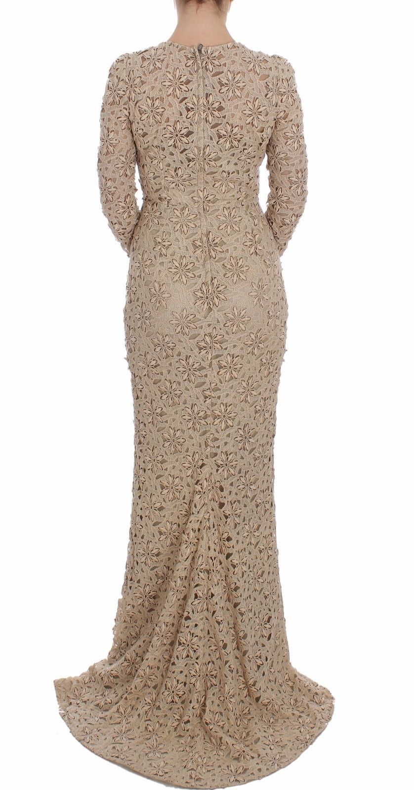 Dolce & Gabbana Beige Floral Lace Long Sleeve Maxi Women's Dress