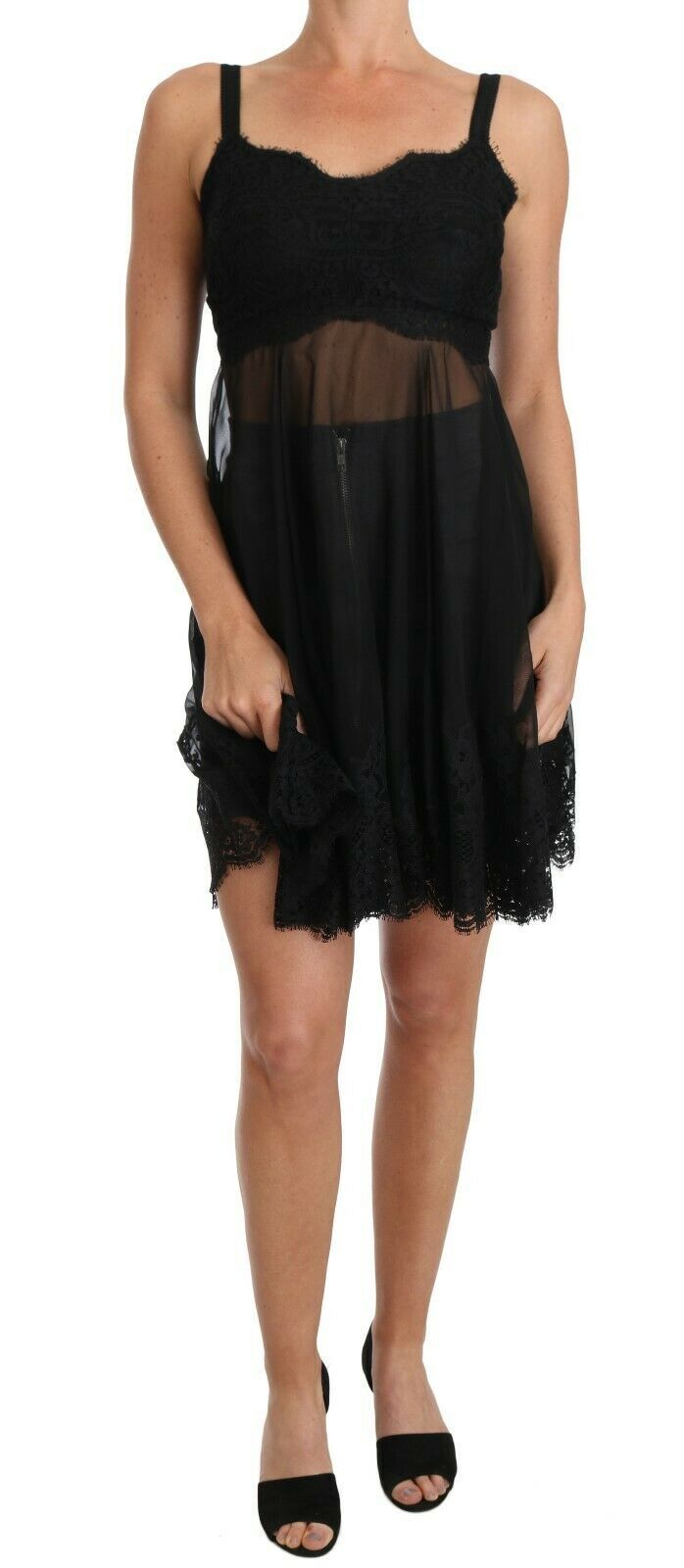 Dolce & Gabbana Black Silk Lace Dress Chemise Women's Lingerie