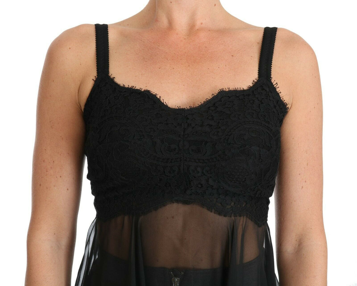 Dolce & Gabbana Black Silk Lace Dress Chemise Women's Lingerie