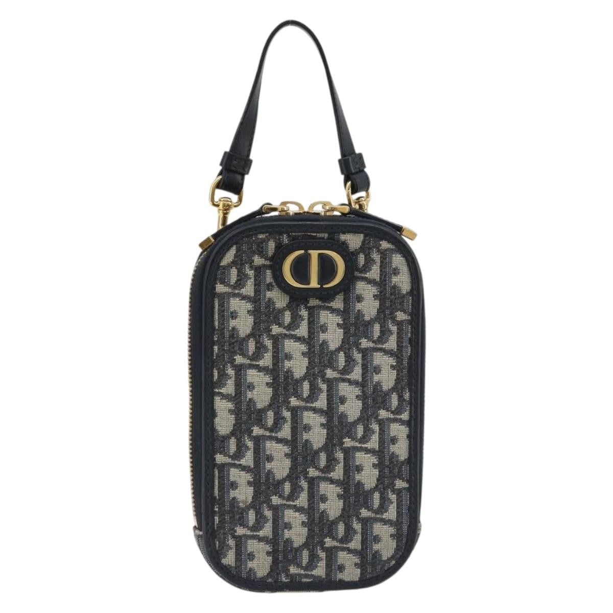 Christian Dior 30 Montaigne Phone Holder On Chain Oblique Canvas Navy Canvas Clutche & Pouche Bag (Pre-Owned)