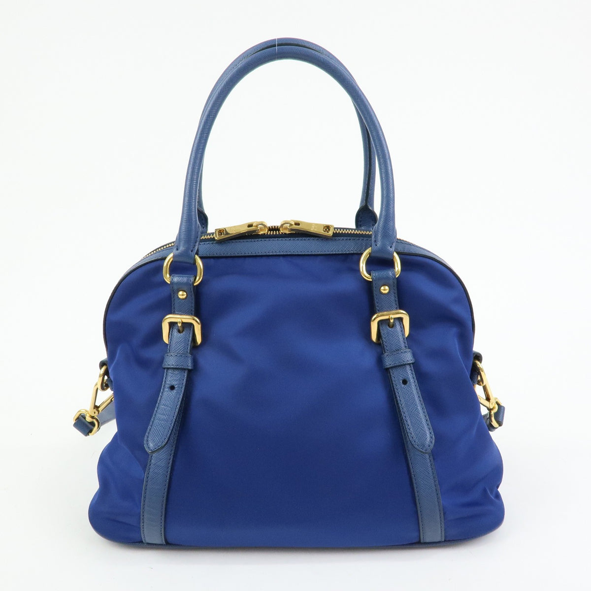 Prada Convertible Dome Satchel Tessuto With Saffiano Leather Blue Nylon Handbag (Pre-Owned)