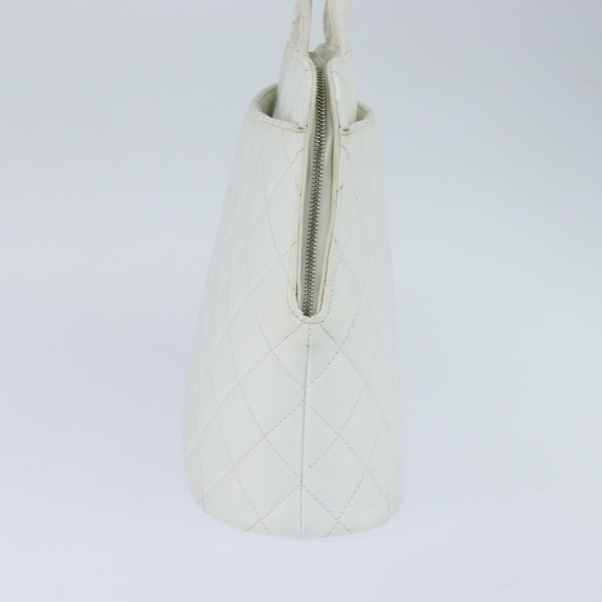 Chanel Vintage Cc Zip Around Bowler Quilted Caviar White Leather Tote Bag Bag (Pre-Owned)