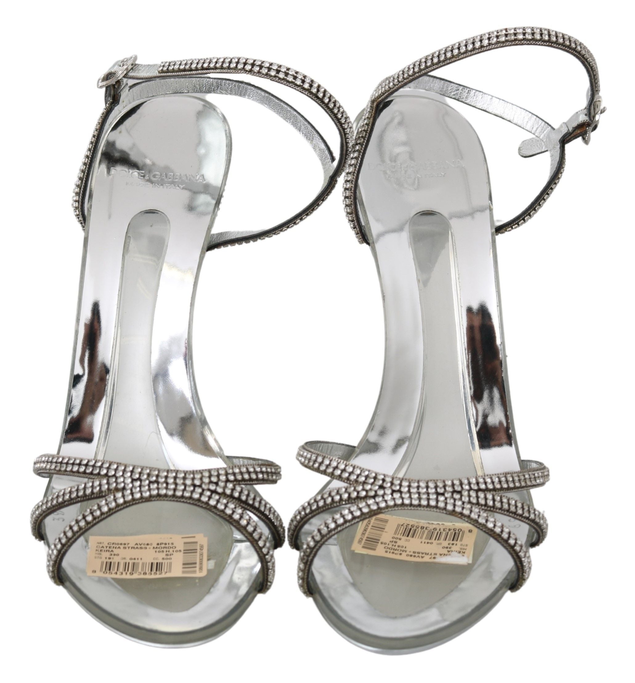 Dolce & Gabbana Silver Crystal Ankle Strap Sandals Women's Shoes