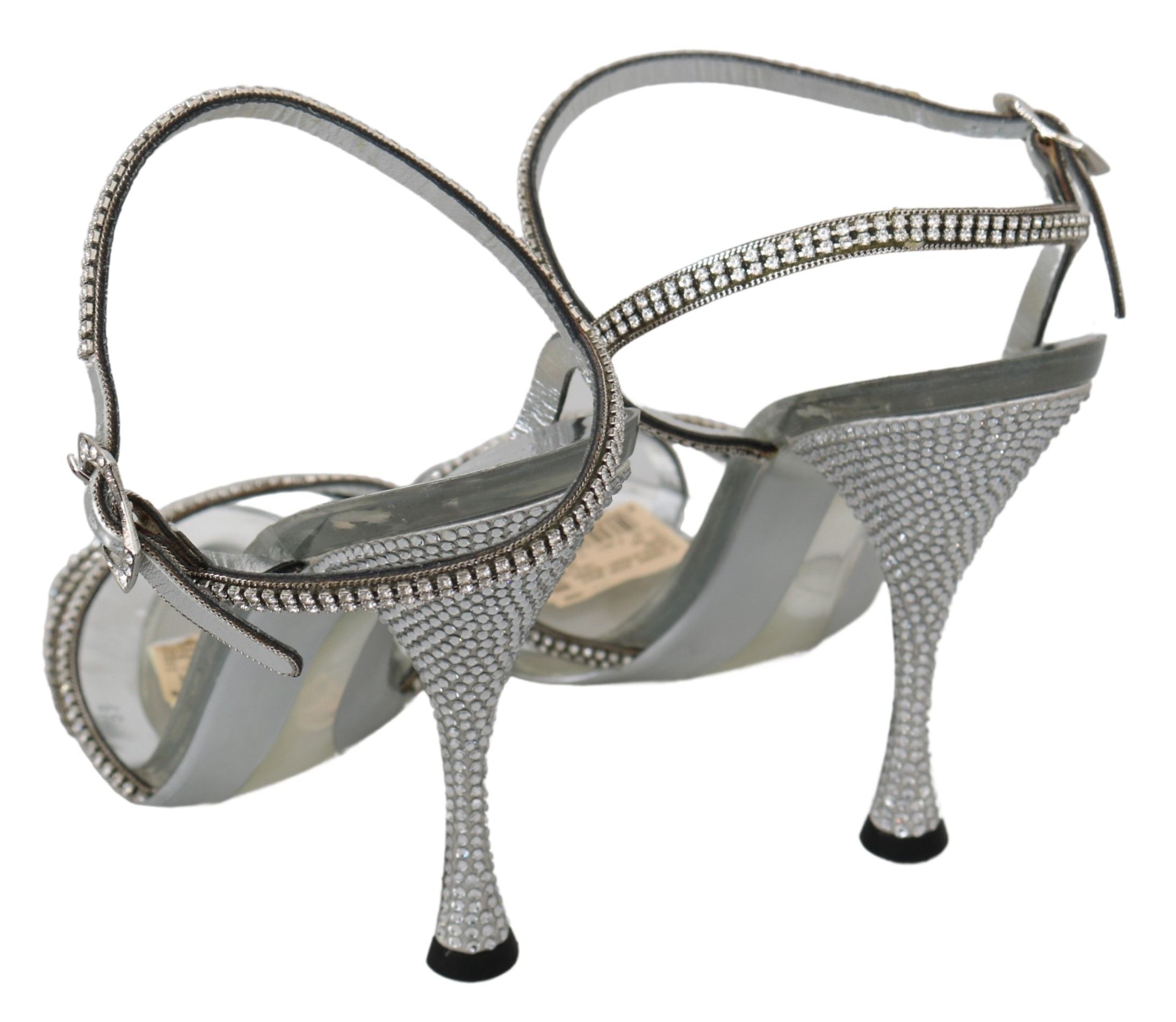 Dolce & Gabbana Silver Crystal Ankle Strap Sandals Women's Shoes