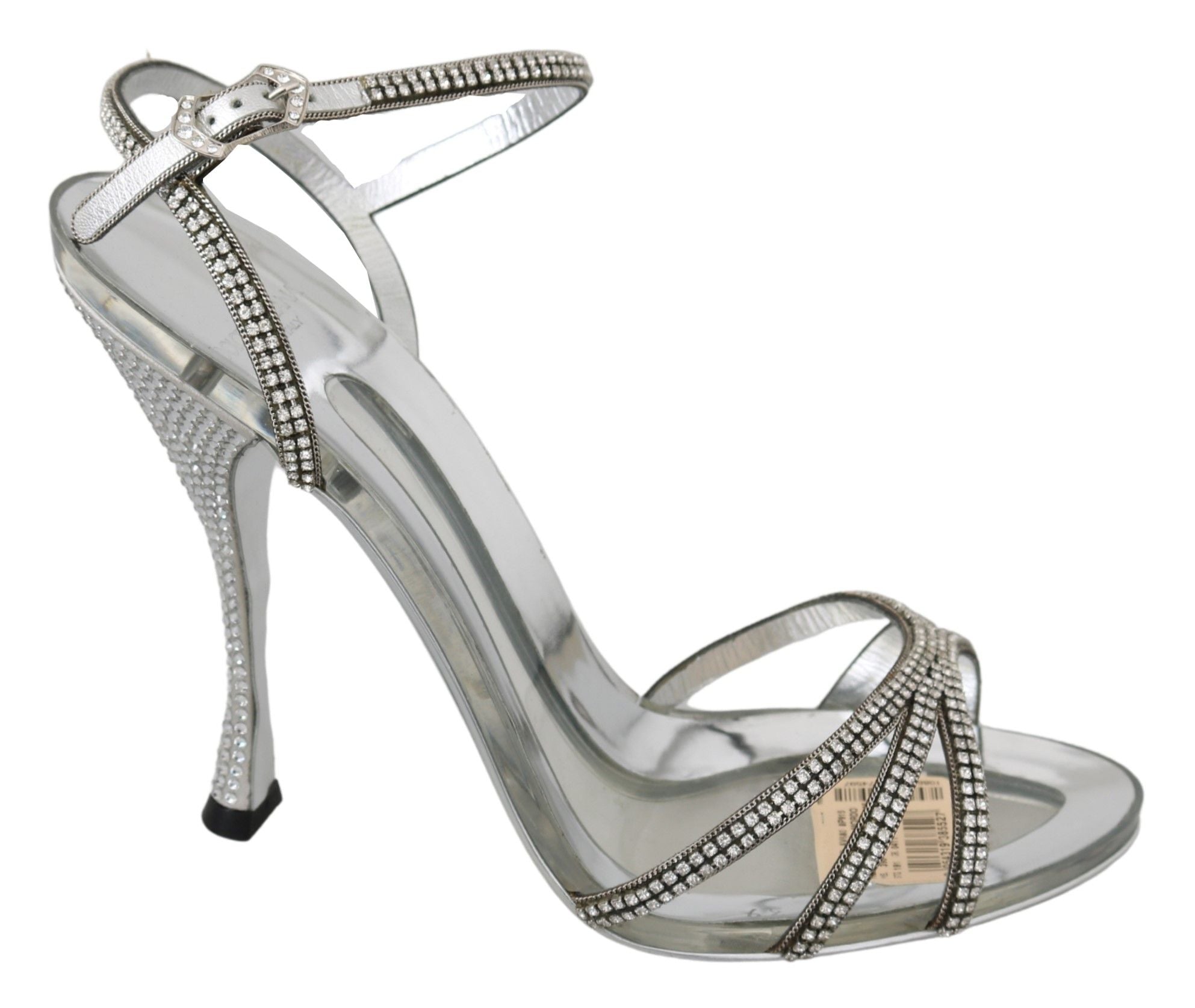 Dolce & Gabbana Silver Crystal Ankle Strap Sandals Women's Shoes