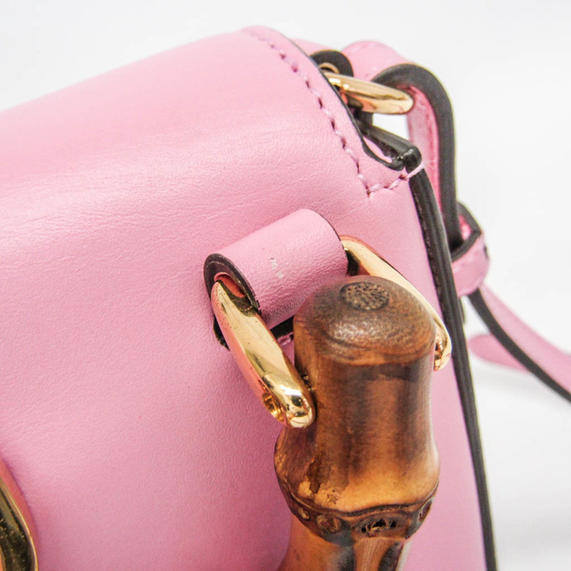 Gucci Bamboo Top Handle Backpack Leather Pink Leather Backpack Bag (Pre-Owned)