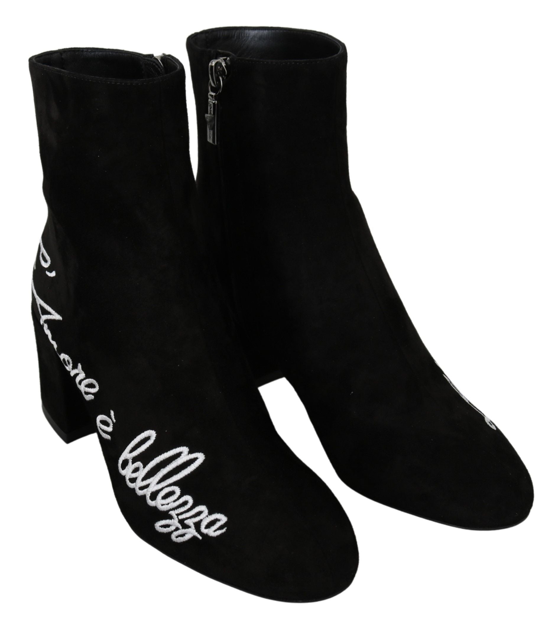 Dolce & Gabbana Black Suede L'Amore E'Bellezza Boots Women's Shoes