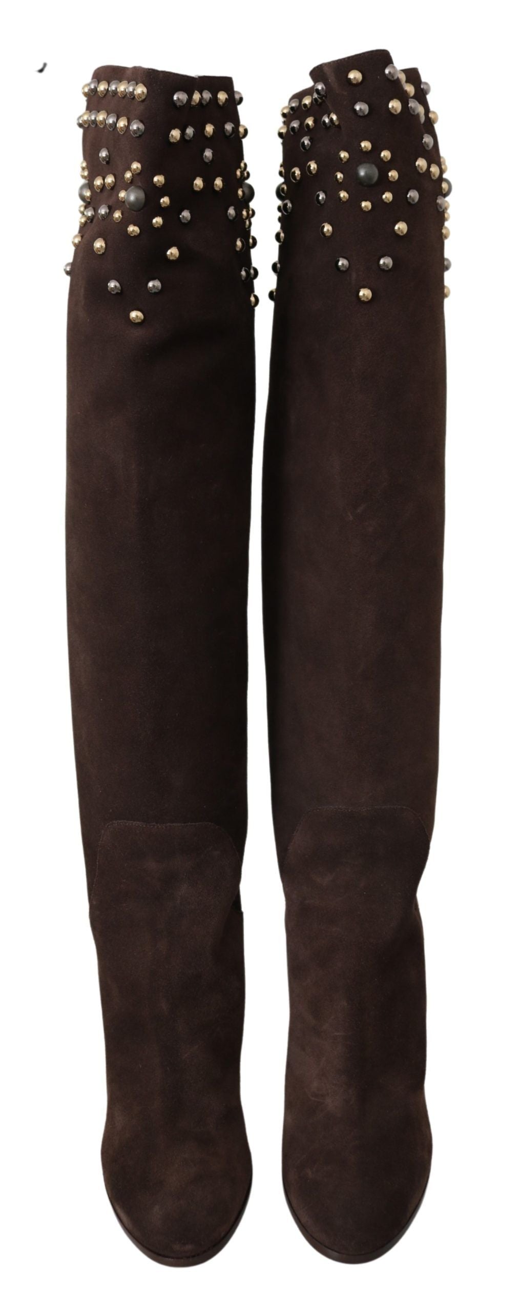 Dolce & Gabbana Brown Suede Studded Knee High Shoes Women's Boots