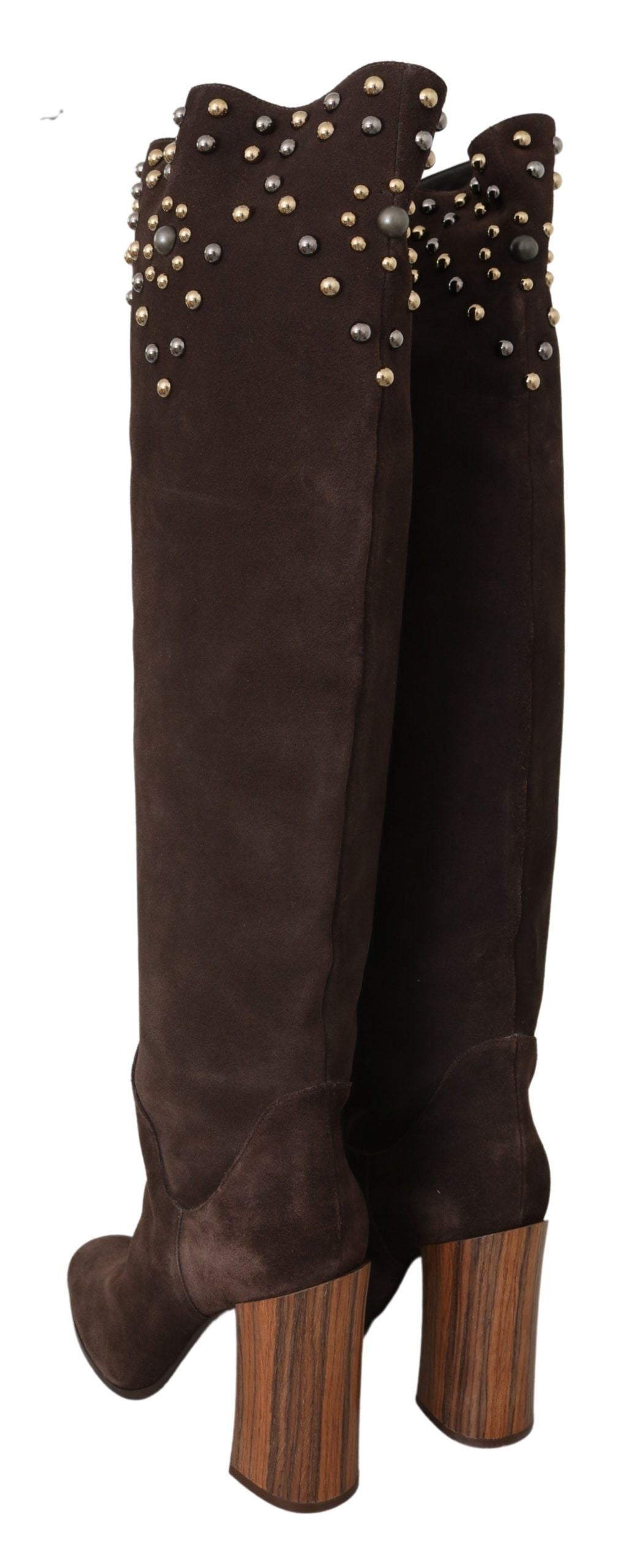 Dolce & Gabbana Brown Suede Studded Knee High Shoes Women's Boots