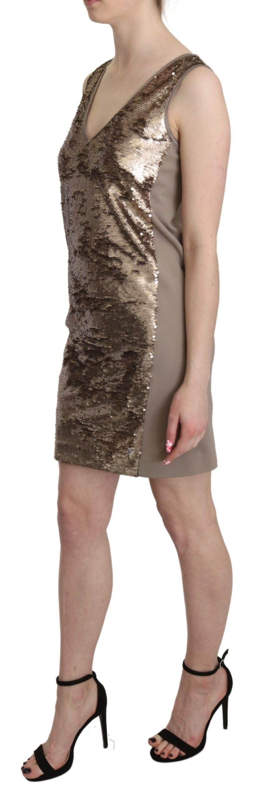 Liu Jo Brown Sequined V-neck Sleeveless Sheath Mini Women's Dress