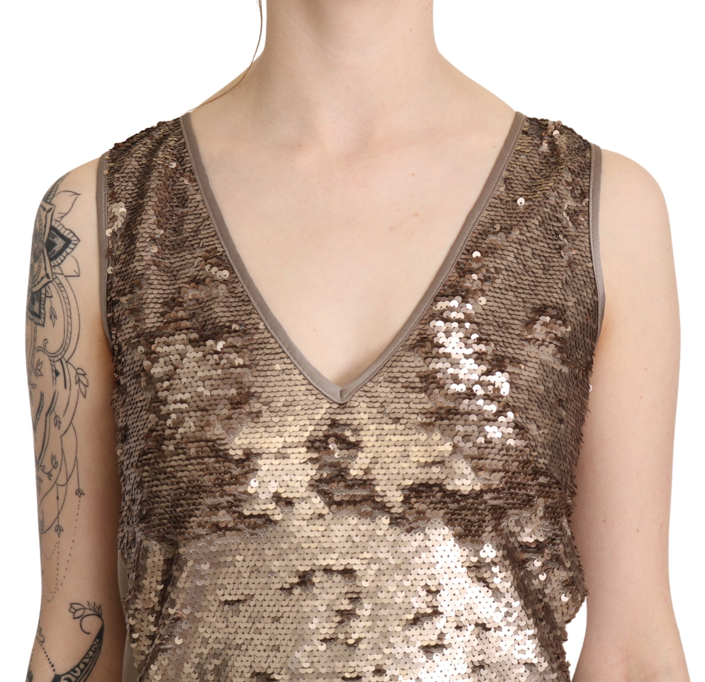 Liu Jo Brown Sequined V-neck Sleeveless Sheath Mini Women's Dress
