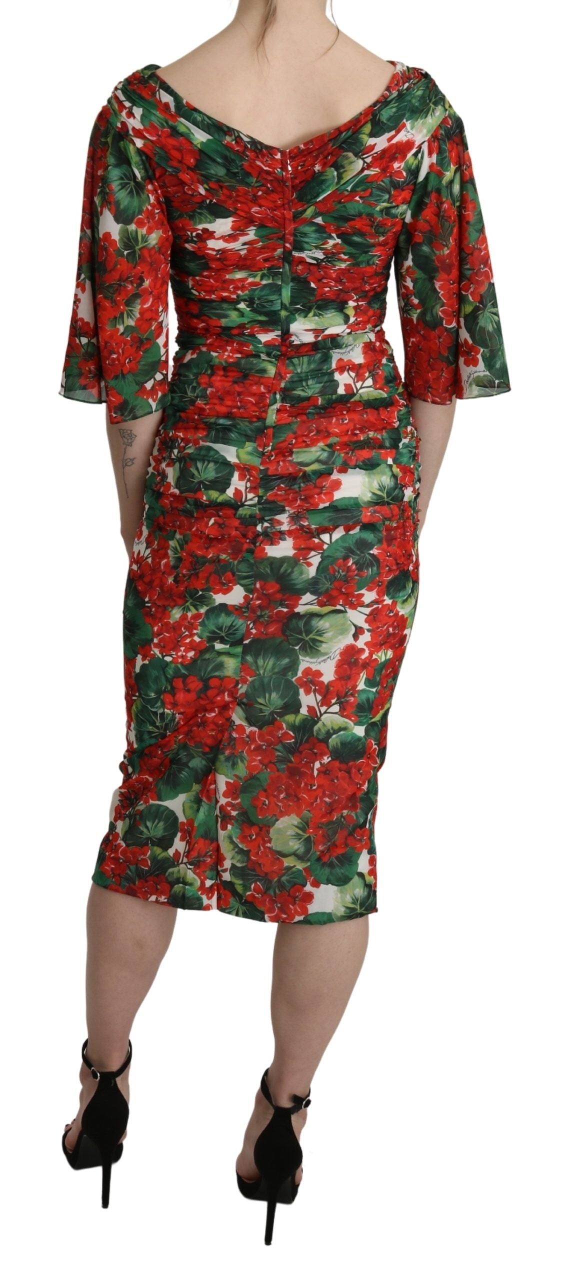 Dolce & Gabbana Red Floral Sheath Midi Silk Stretch Women's Dress