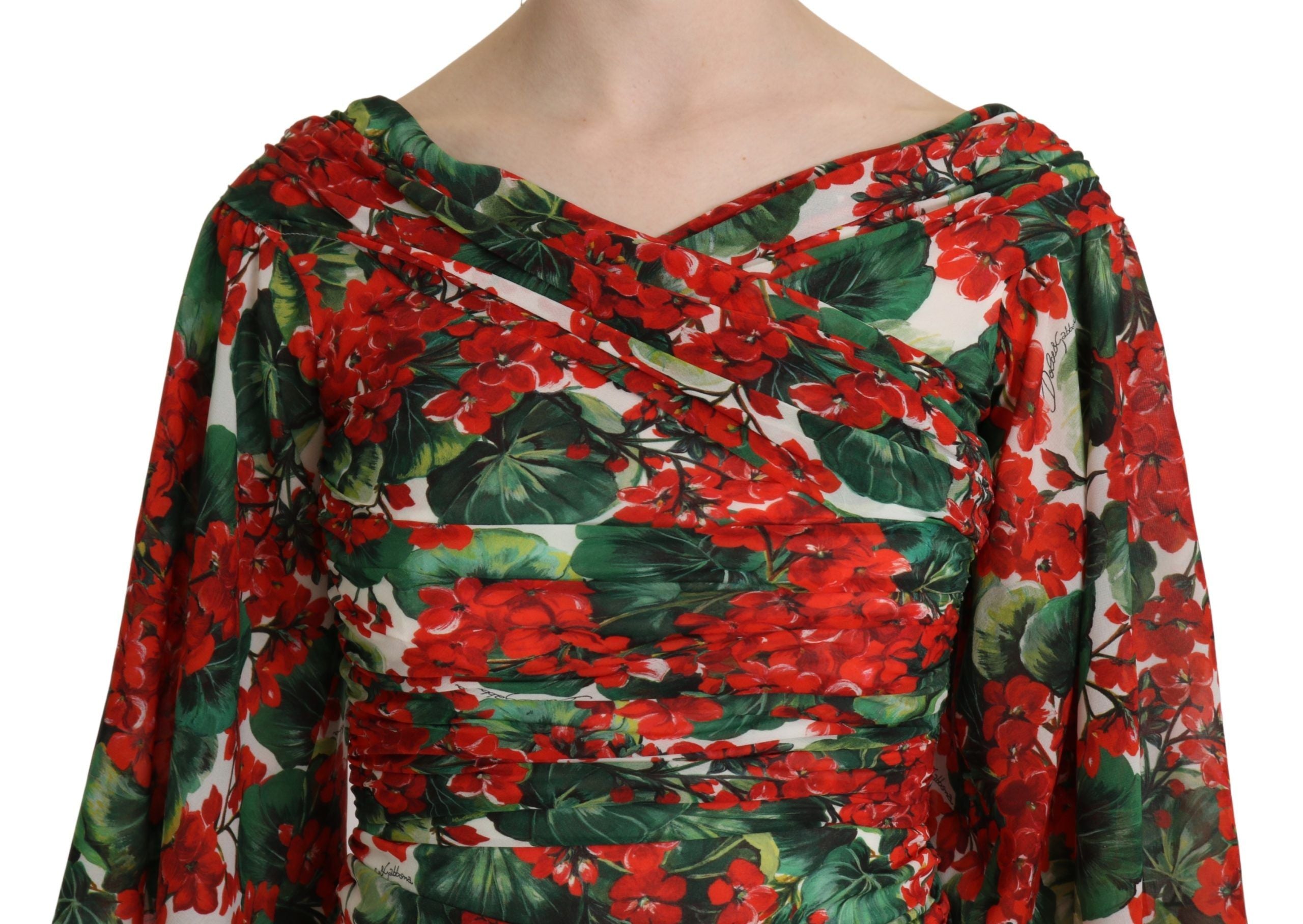 Dolce & Gabbana Red Floral Sheath Midi Silk Stretch Women's Dress