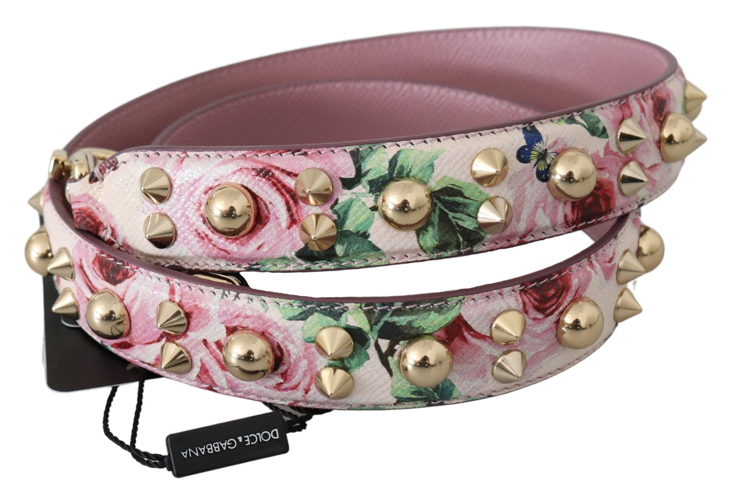Dolce & Gabbana Pink Floral Leather Stud Accessory Shoulder Women's Strap