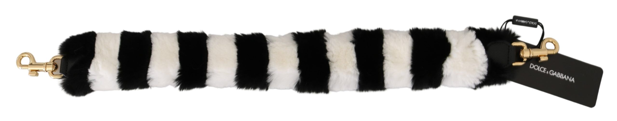 Dolce & Gabbana Black White Lapin Fur Accessory Shoulder Women's Strap