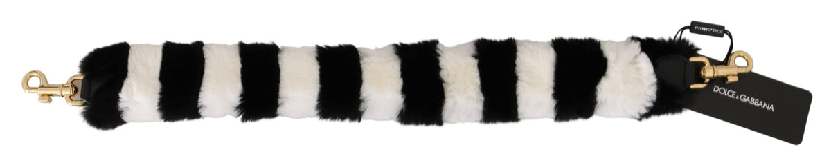 Dolce & Gabbana Black White Lapin Fur Accessory Shoulder Women's Strap