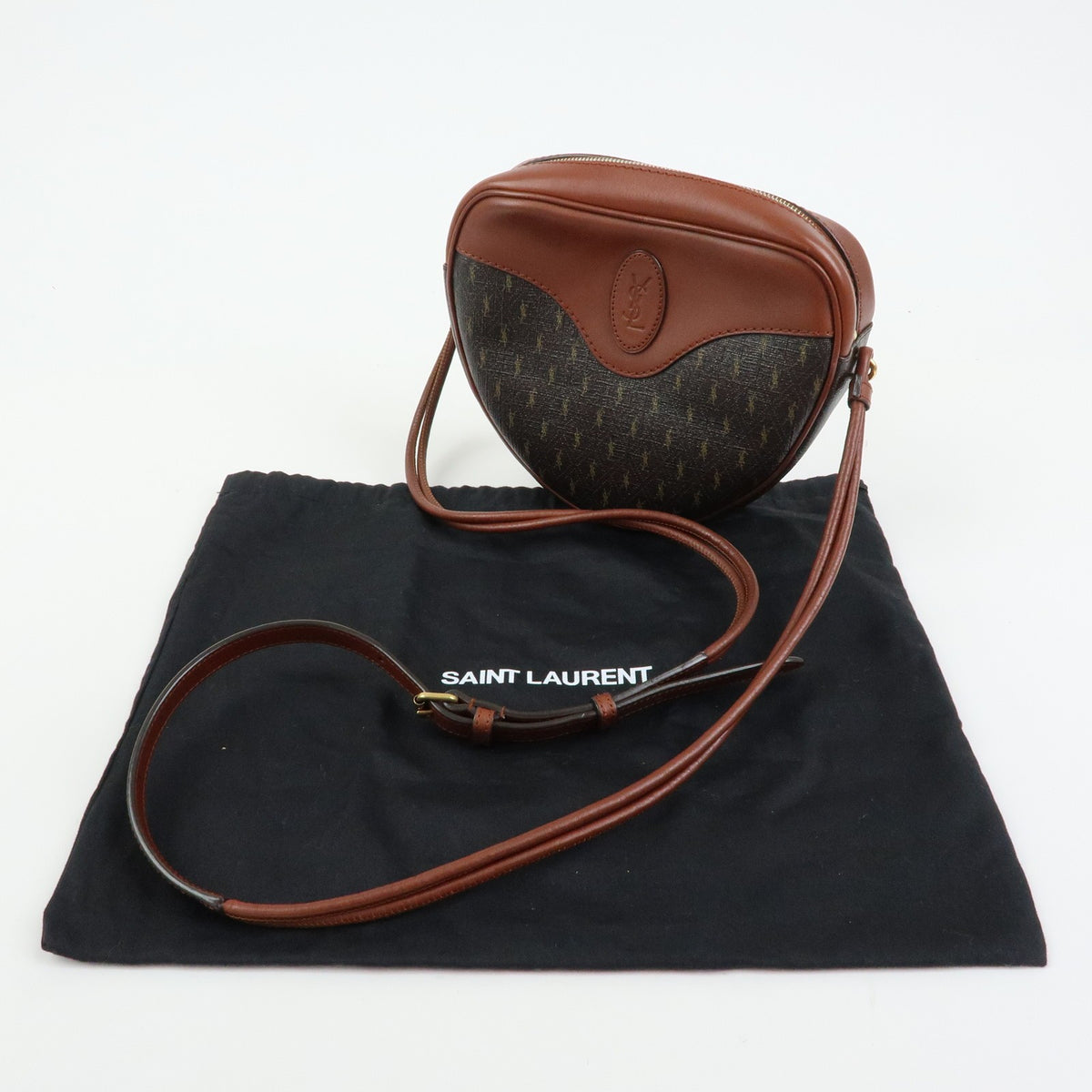 Saint Laurent Le Monogramme Coeur Monogram All Over Coated Canvas And Leather Brown Canvas Handbag (Pre-Owned)