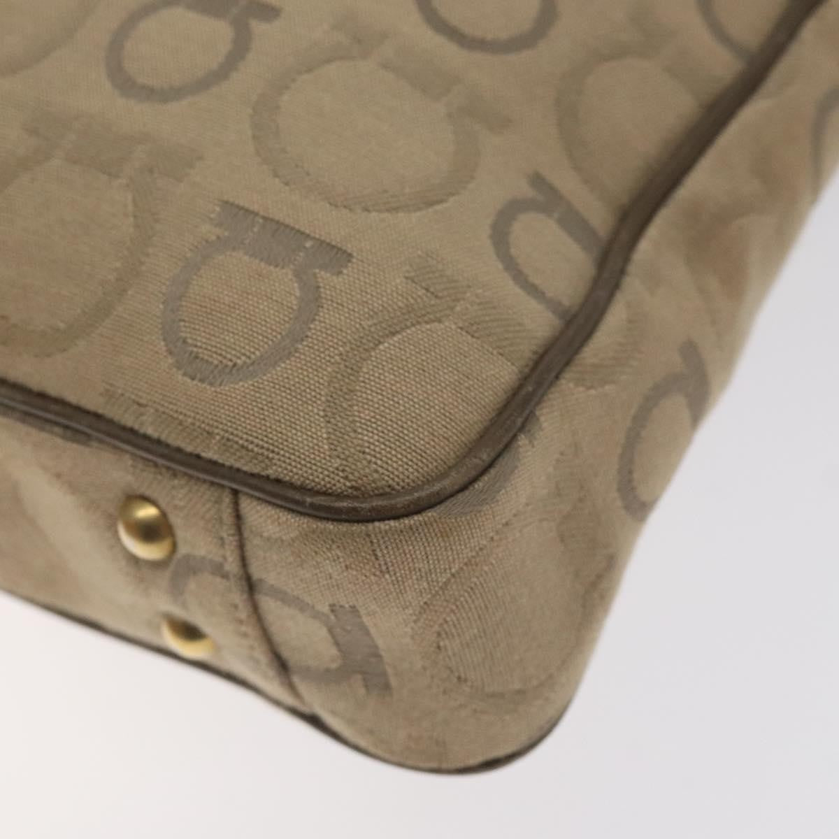 Salvatore Ferragamo Gancini Tote Gancini Canvas Beige Canvas Tote Bag Bag (Pre-Owned)