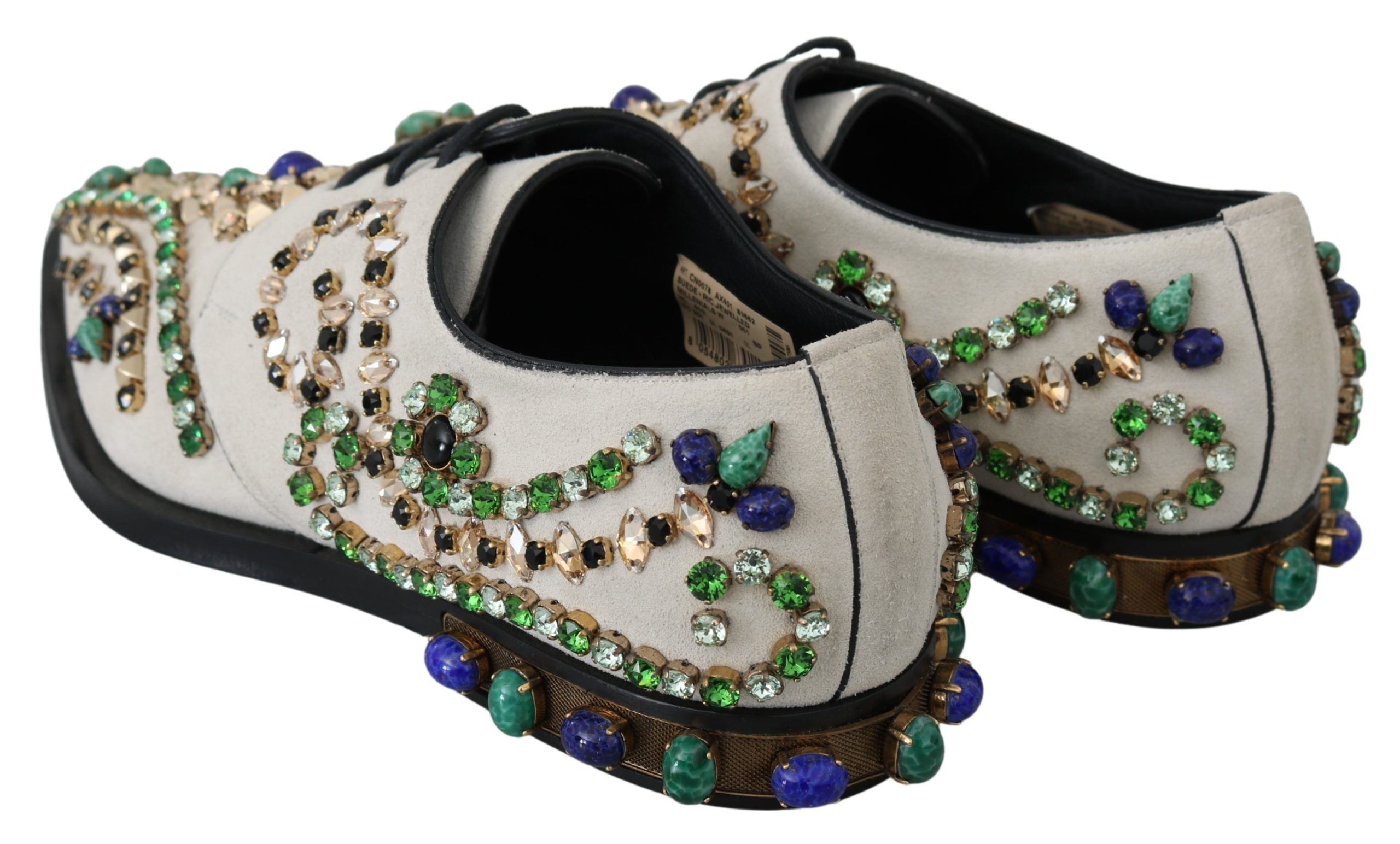 Dolce & Gabbana White Suede Crystal Dress Broque Women's Shoes