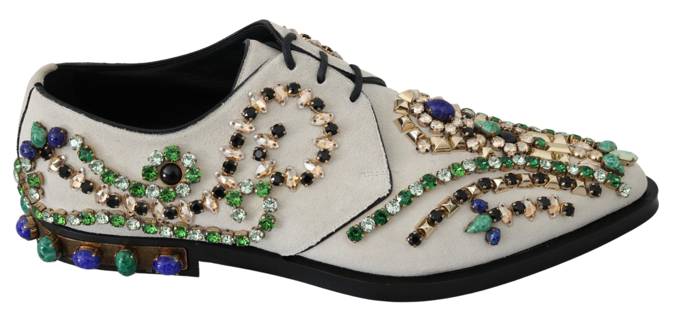 Dolce & Gabbana White Suede Crystal Dress Broque Women's Shoes