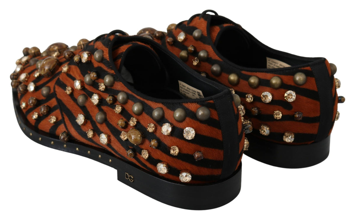 Dolce & Gabbana Orange Pony Hair Crystal Dress Broque Women's Shoes