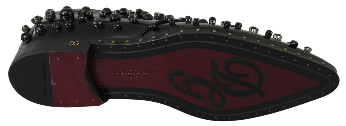 Dolce & Gabbana Black Leather Crystals Dress Broque Women's Shoes