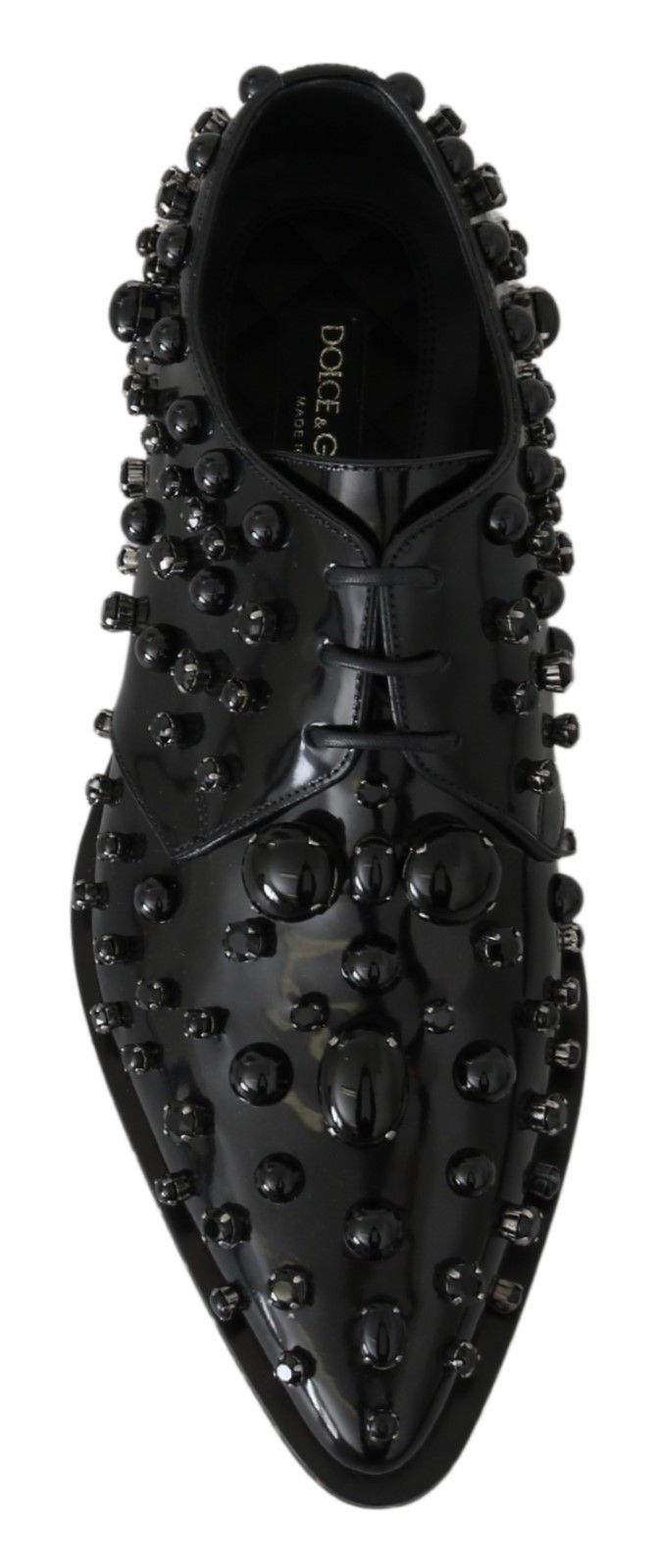 Dolce & Gabbana Black Leather Crystals Dress Broque Women's Shoes