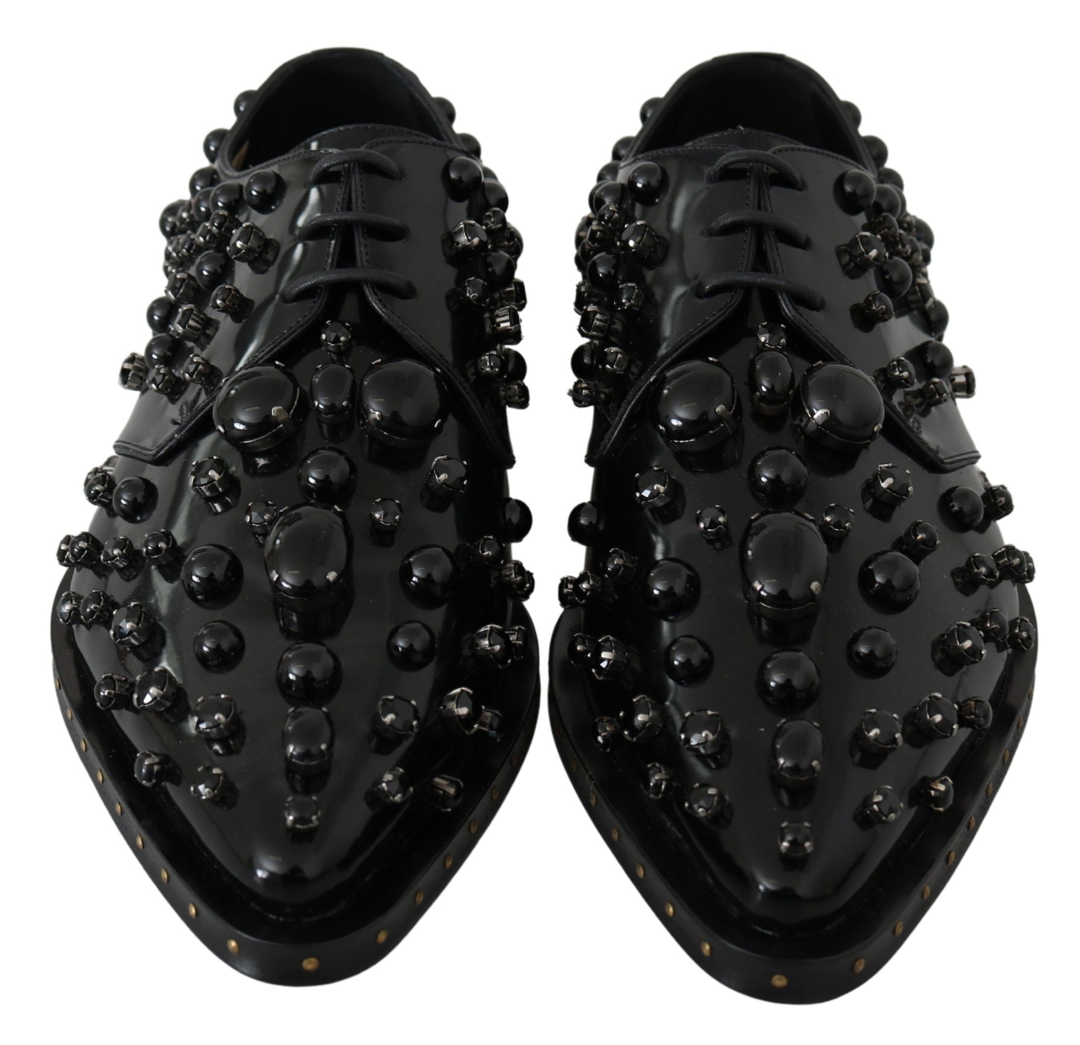 Dolce & Gabbana Black Leather Crystals Dress Broque Women's Shoes