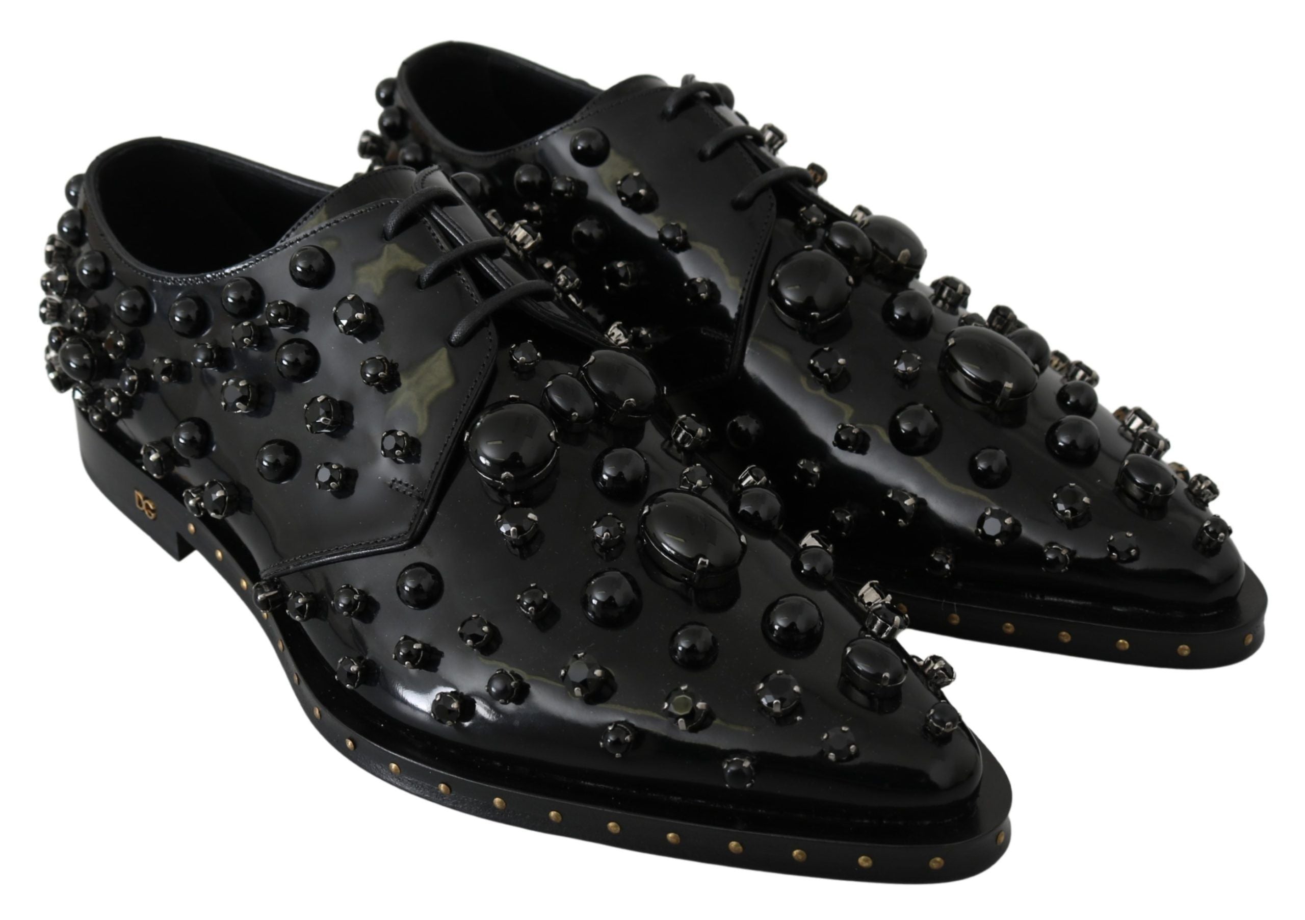 Dolce & Gabbana Black Leather Crystals Dress Broque Women's Shoes