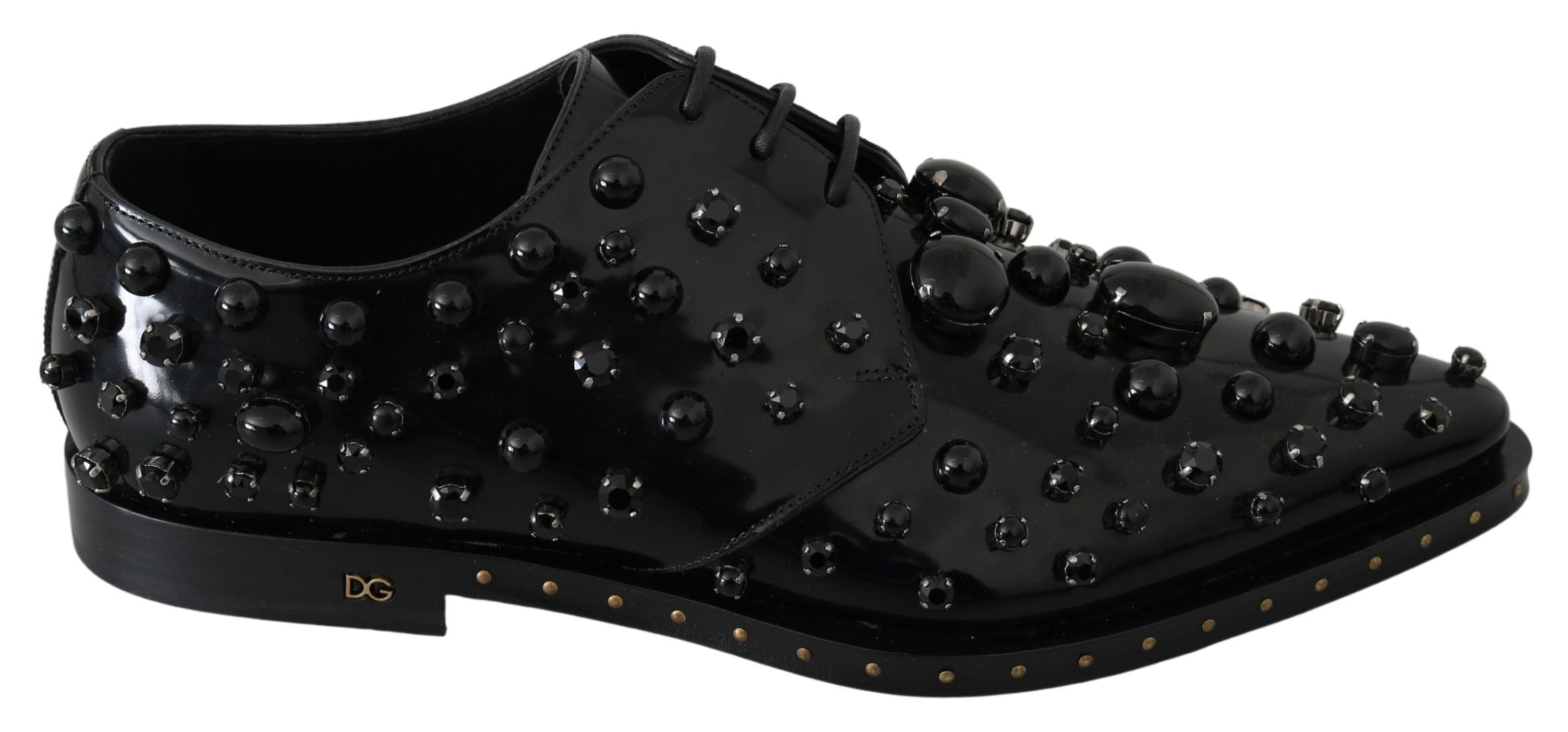 Dolce & Gabbana Black Leather Crystals Dress Broque Women's Shoes