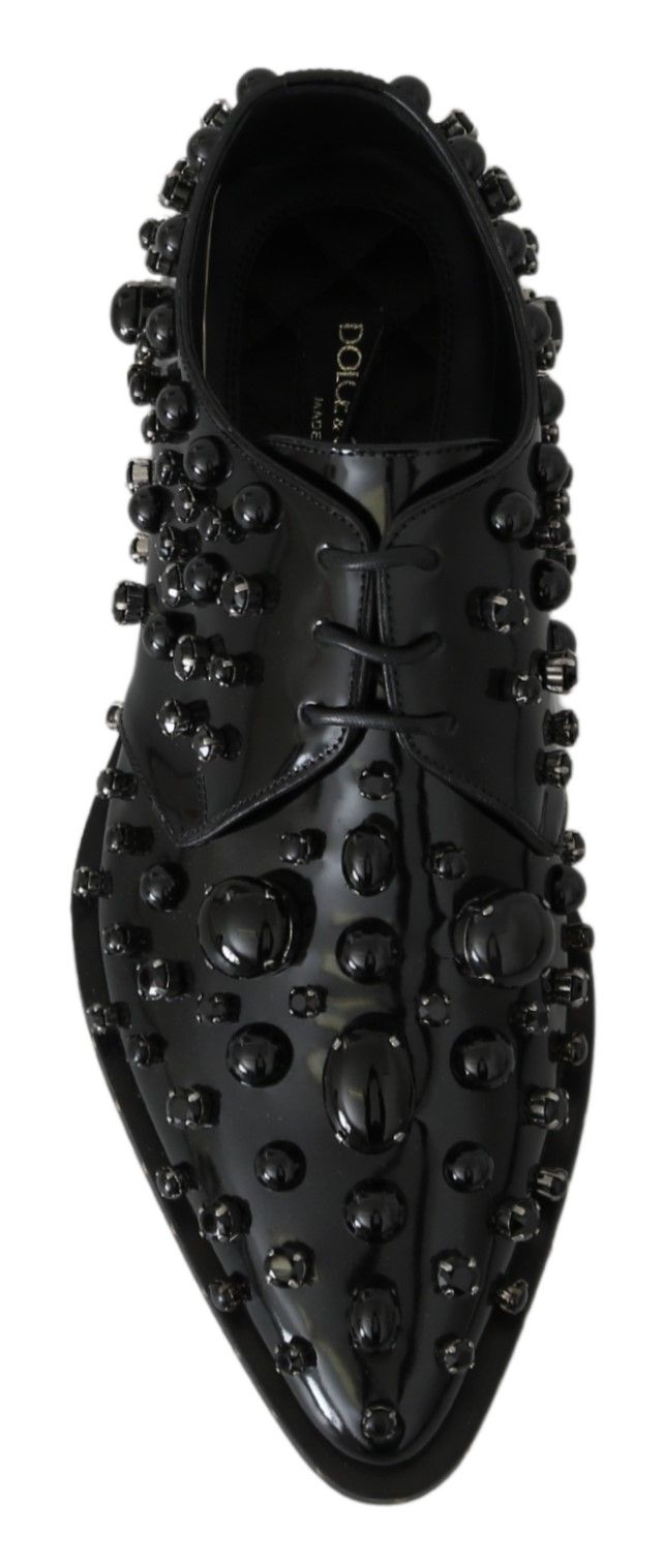 Dolce & Gabbana Black Leather Crystals Dress Broque Women's Shoes