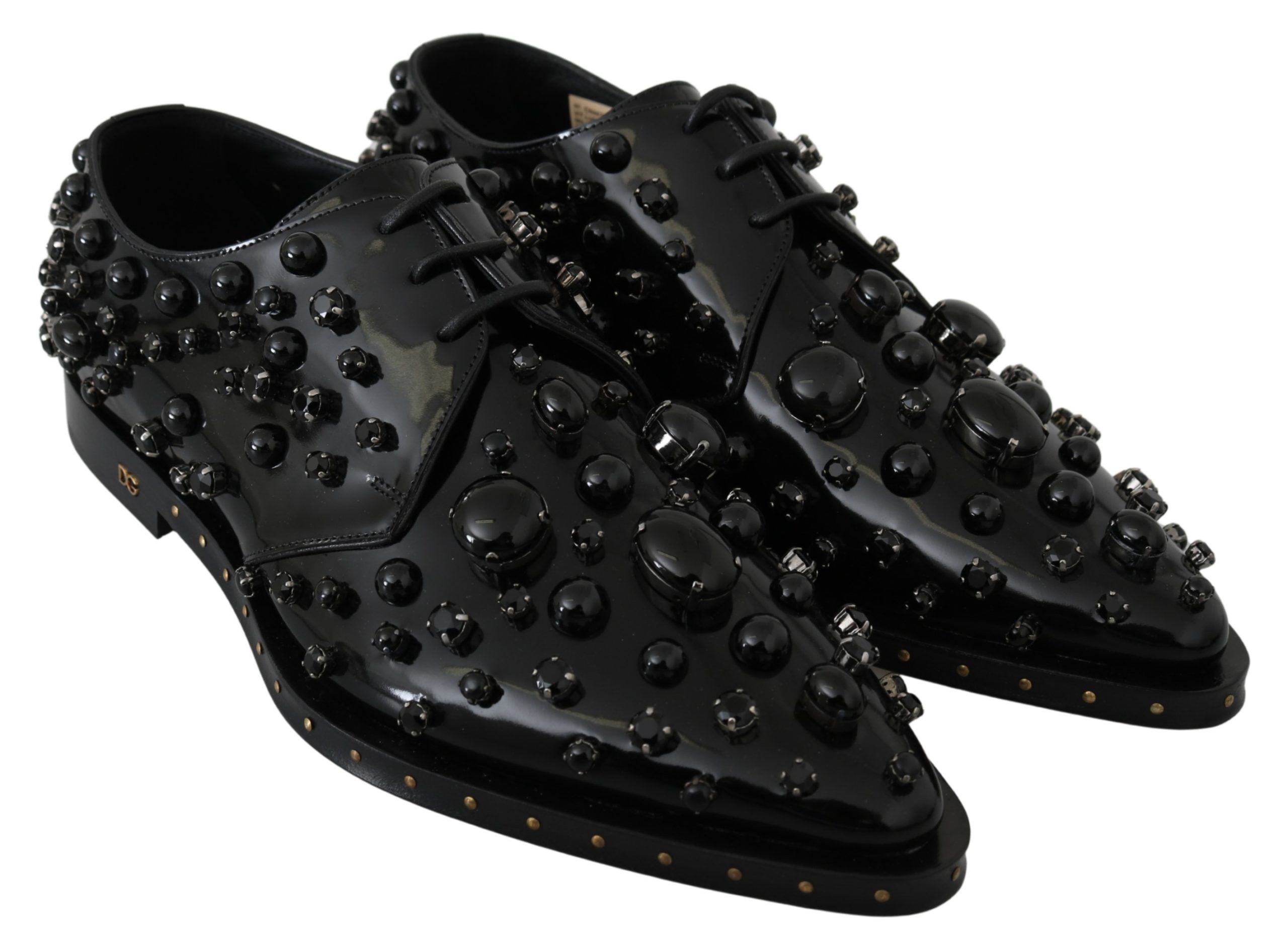 Dolce & Gabbana Black Leather Crystals Dress Broque Women's Shoes